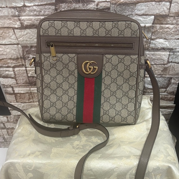 Gucci Other - Gucci Beige/Brown GG Supreme Messenger Bag with Red/Green Stripe